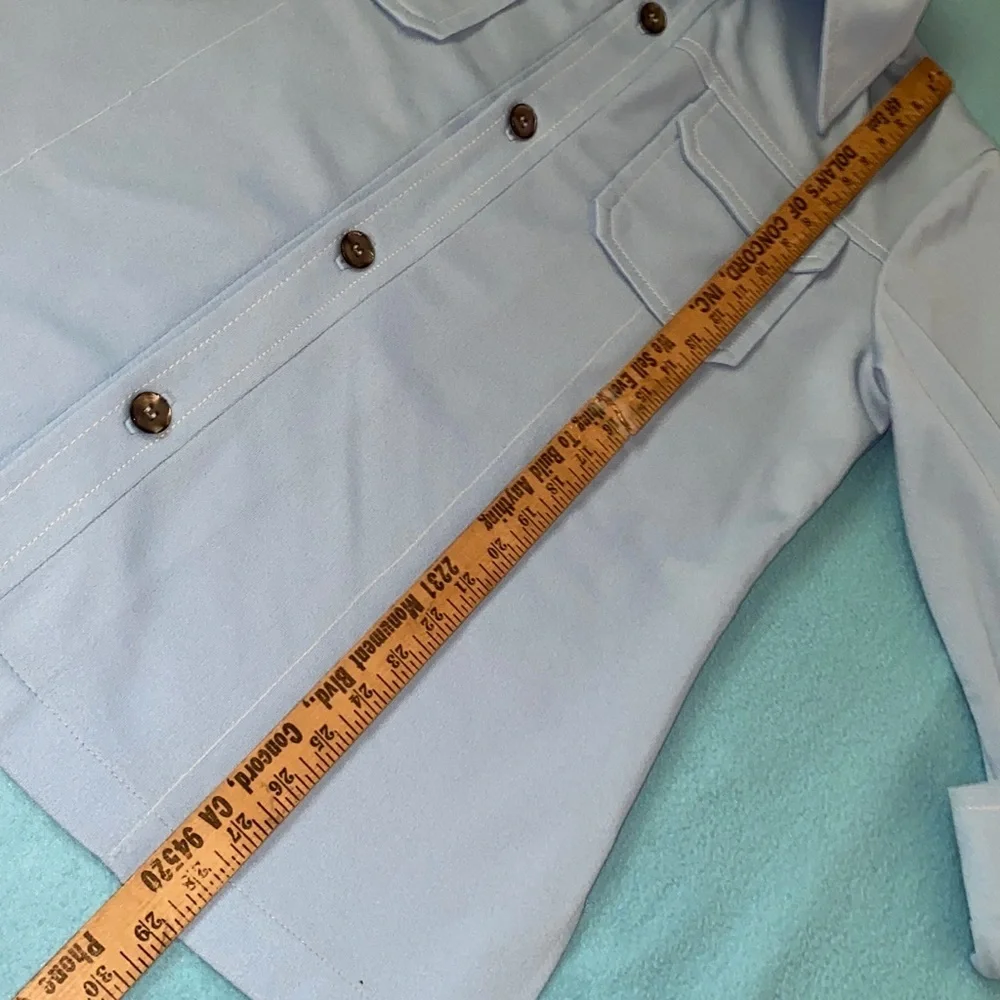 JCPenney 1970’s Flight 1 leisure suit jacket slacks polyester sky blue size 44R